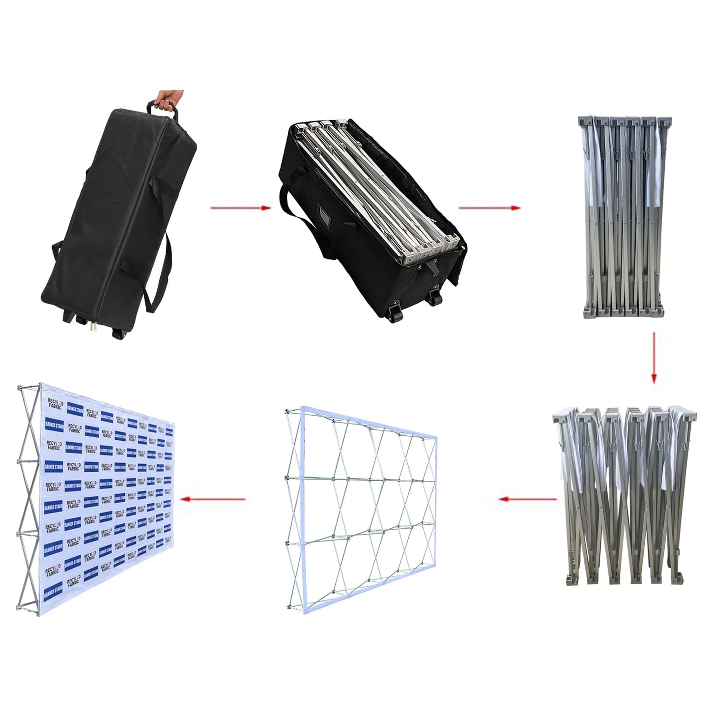 AD.HOOMAI UPGRADE 8x10ft Portable Aluminum Tension Fabric Pop Up Display Stand for Trade Show Backdrop Booth Display Stand,Carrying Bag with two wheels(frame only)