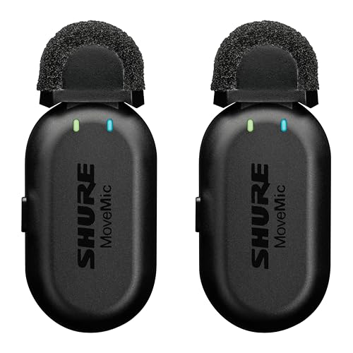 Shure MoveMic Two - Pro Direct to Phone Wireless Lavalier Microphones for iPhone & Android, 2 Bluetooth Mini Mics, 24 Hours Charge, Quick Set Up, IPX4, Compact & Portable Clip Lavs (MV-Two-Z7)