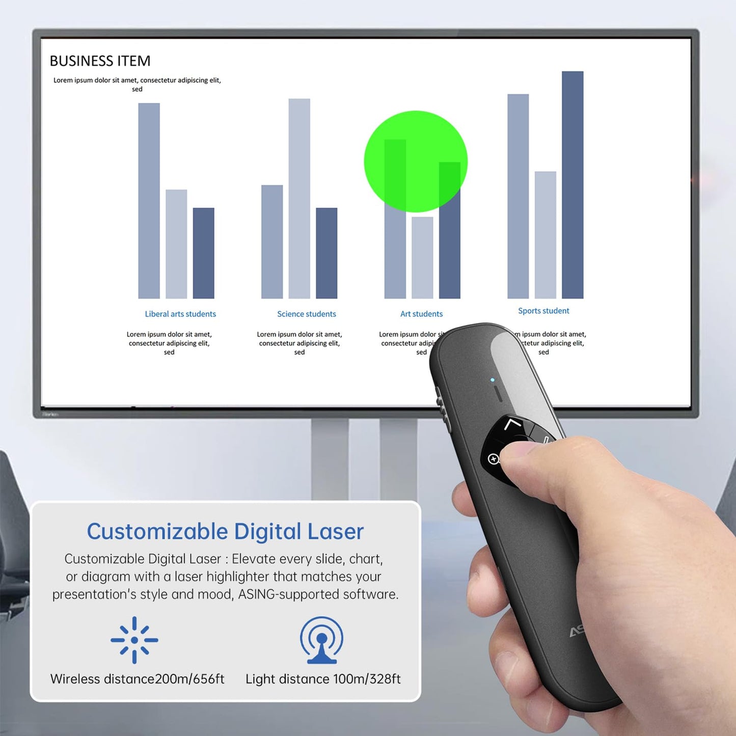 Rechargeable 128GB USB Wireless Presentation Clicker with Air Mouse Control, Both Digital and Physical Laser PowerPoint Clicker, Plug & Play Laser Pointer Slide Advancer for Mac/Windows/PPT/Keynote