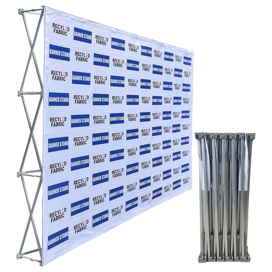 AD.HOOMAI UPGRADE 8x10ft Portable Aluminum Tension Fabric Pop Up Display Stand for Trade Show Backdrop Booth Display Stand，Carrying Bag with two wheels（frame only）