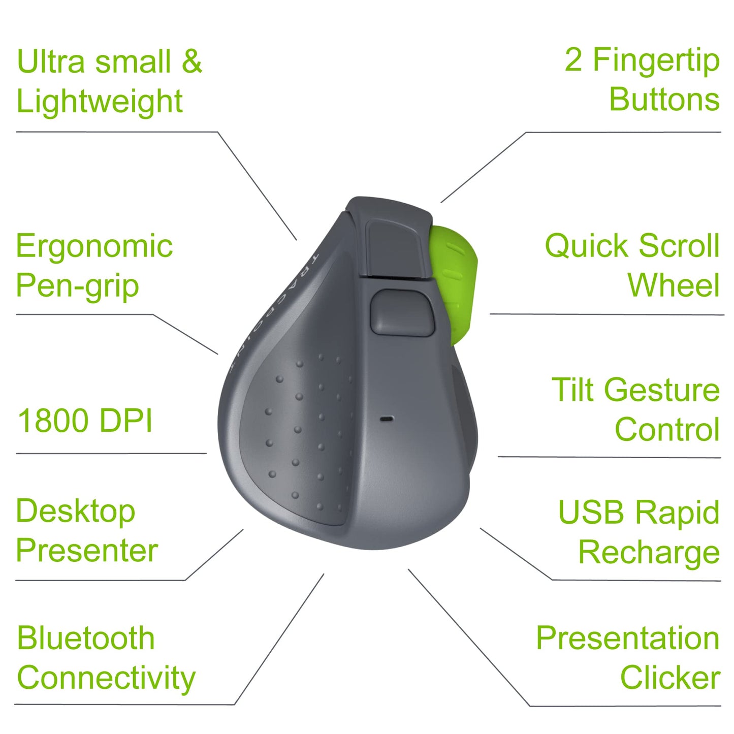 Swiftpoint TRACPOINT Wireless Travel Mouse & Presentation Clicker | Virtual Laser Pointer, Spotlight & Drawing for Zoom or Remote Meetings | Light Weight, Ergonomic Pen Grip, Bluetooth & Rechargeable