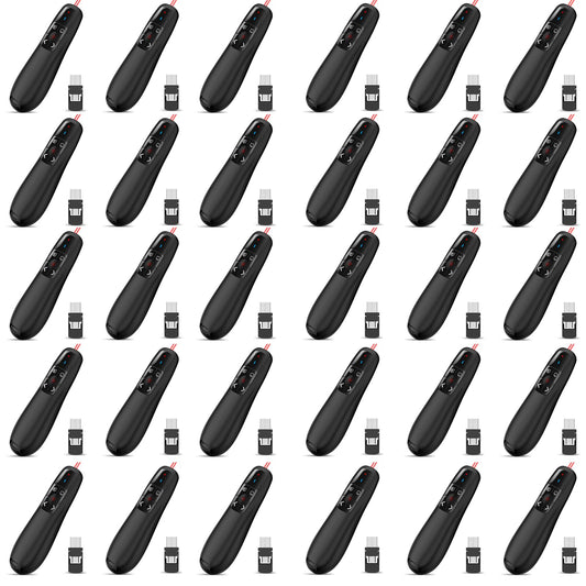 Wireless Presentation Clicker Presenter Remote: 30-Pack USB Type C PowerPoint Clicker with Red Pointer Long Range PPT Control - Universal Power Point Slide Advancer for Mac MacBook Laptop PC Computer