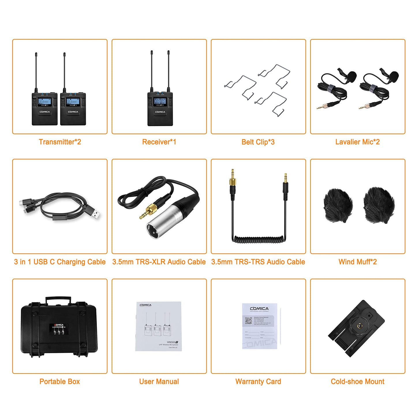 comica CVM-WM300A 96-Channel UHF Wireless Lavalier Microphone System Compatible with Cameras, Camcorders and Smartphones, Perfect for YouTube Podcast Vlog Video Recording and Interview(2TX+1RX)