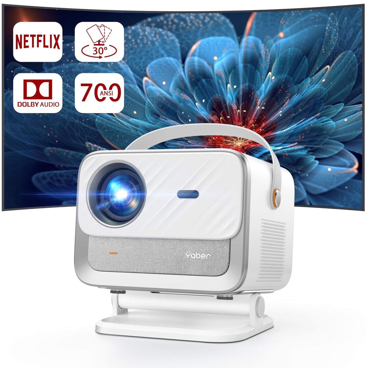 [Netflix Licensed/Dolby Audio] YABER V12 Projector with WiFi6 and Bluetooth 5.2, 700 ANSI 1080P Outdoor Movie Projector, 20W Speakers, Auto Focus & Keystone, Smart Home Theater Projector with Apps