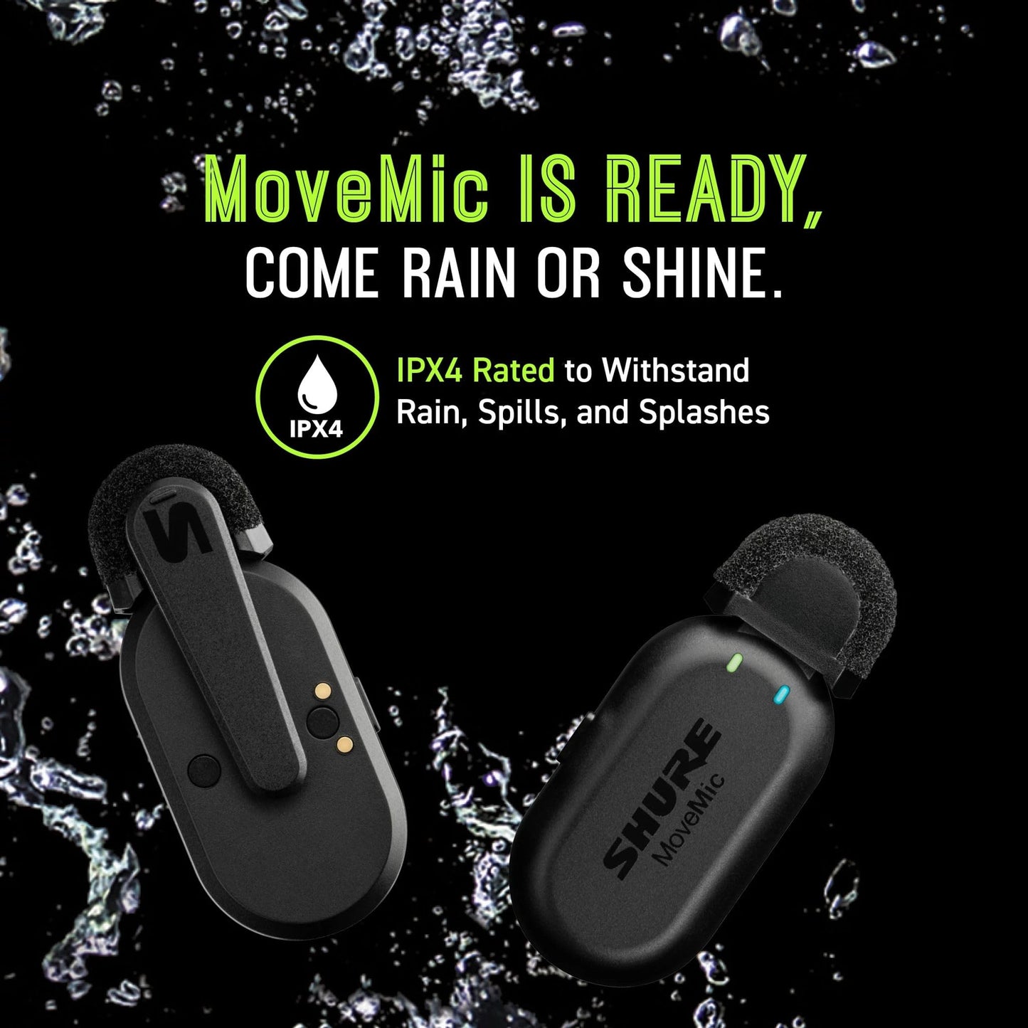 Shure MoveMic Two - Pro Direct to Phone Wireless Lavalier Microphones for iPhone & Android, 2 Bluetooth Mini Mics, 24 Hours Charge, Quick Set Up, IPX4, Compact & Portable Clip Lavs (MV-Two-Z7)